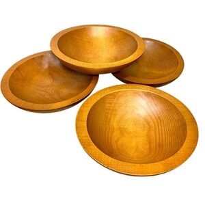 VTG 70s Baribocraft Small Oval Wood Serving Bowl Rustic Set 4 Handcrafted Canada